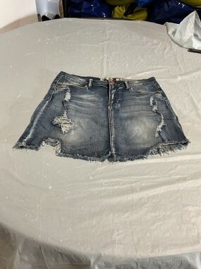 Indigo Rein Distressed Blue Denim Mini Skirt 1002